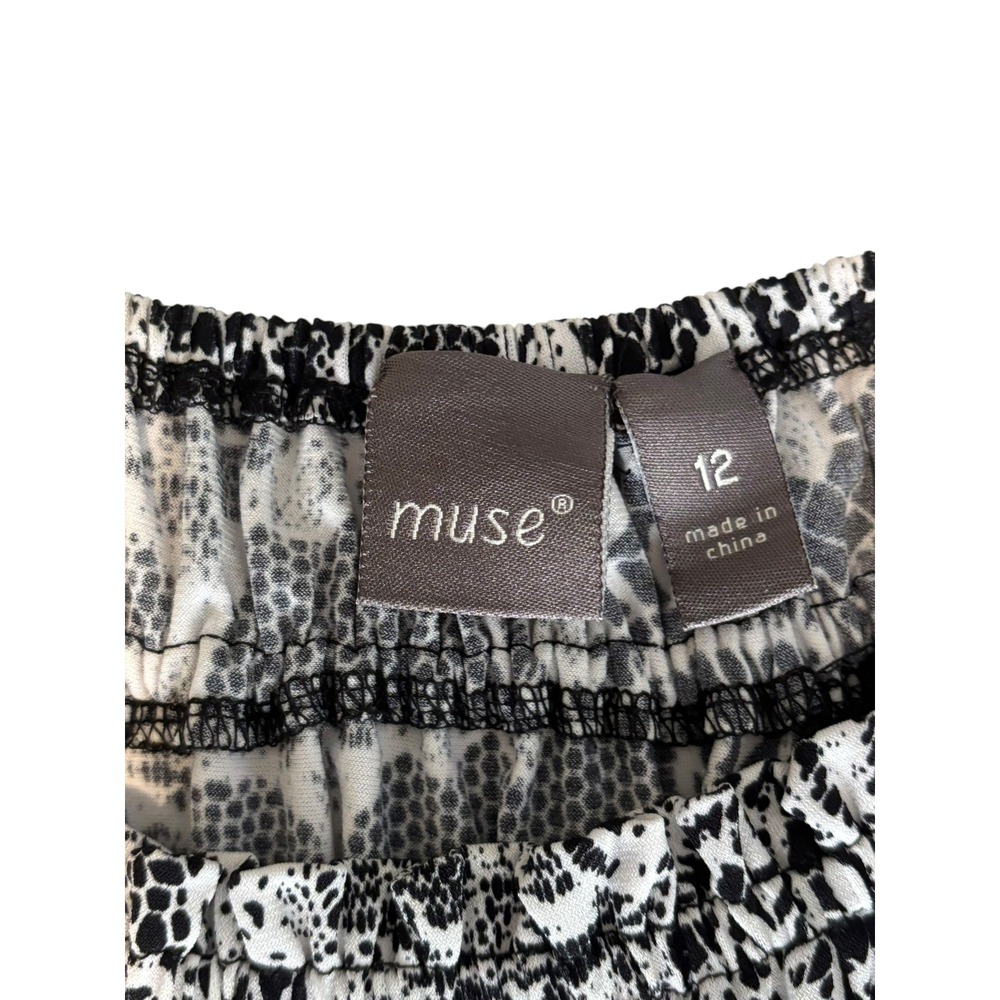 Muse SZ 12 Black White Floral Stretch Midi Dress. Vacation Sun Party Casual EUC - Picture 9 of 10